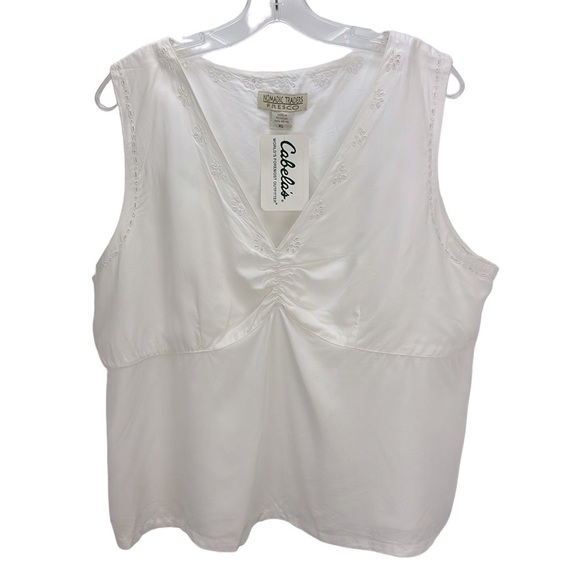 Vtg Nomadic Traders Fresco White Sweetheart Cami Shell Top XL Eyelet embroidered - Picture 1 of 12